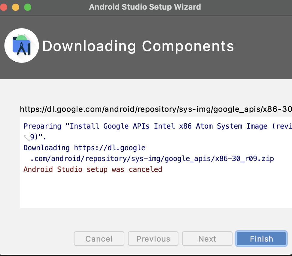 Android Studio setup was canceled Message